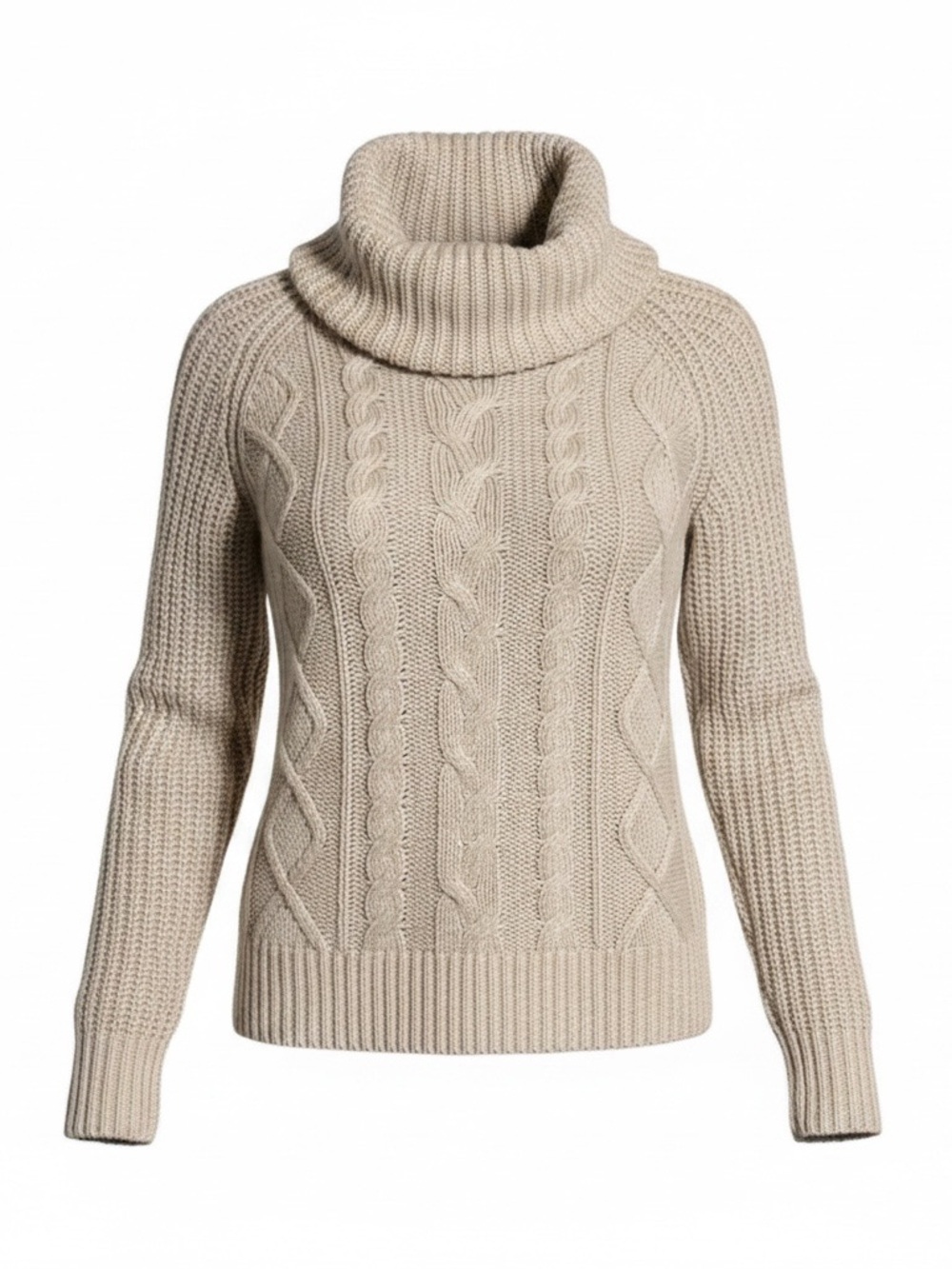 Abercrombie & Fitch Beige Cable Knit Turtleneck Sweater